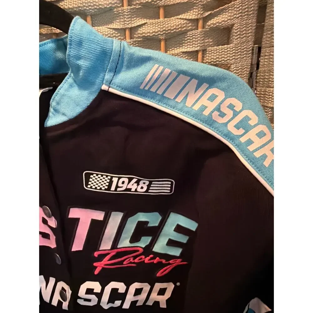 Girl's NASCAR X Justice Collab Racing Jacket Blue Black XL Snap Button NEW